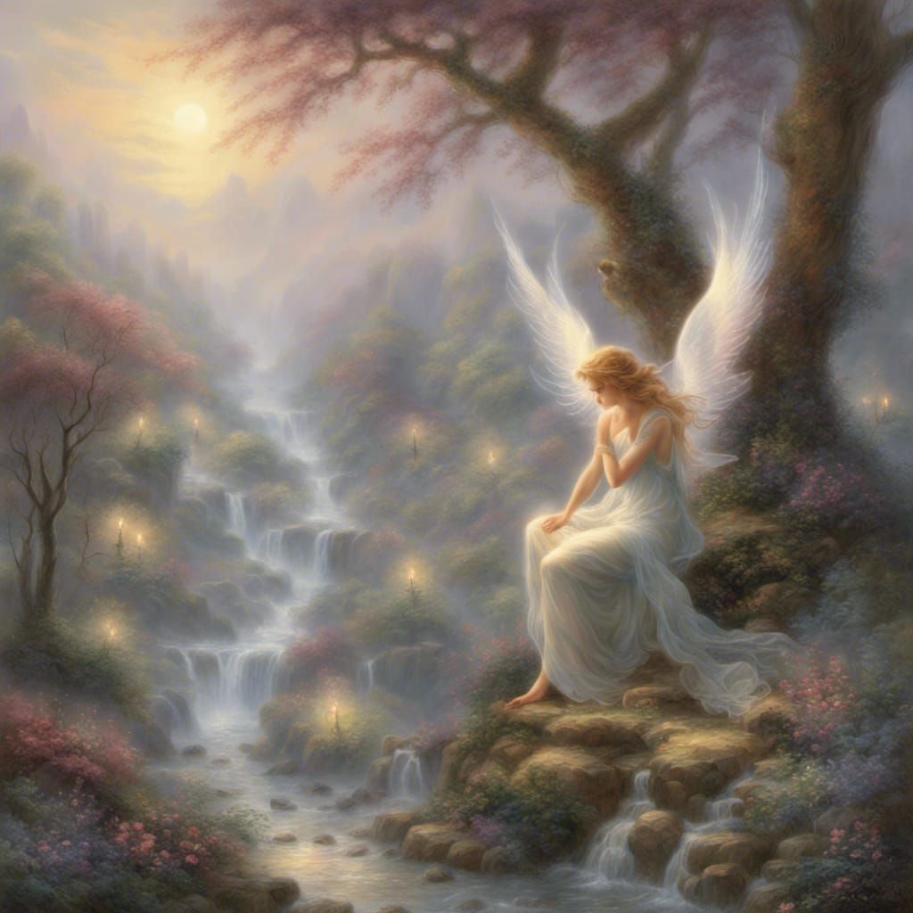 Ethereal Angels in a Hyperdetailed Fantasy Landscape