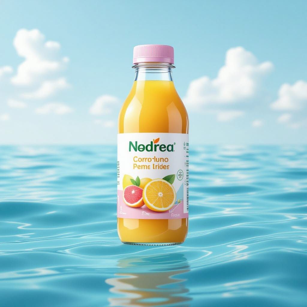 Pastel Juice Bottle Floating Above the Sea