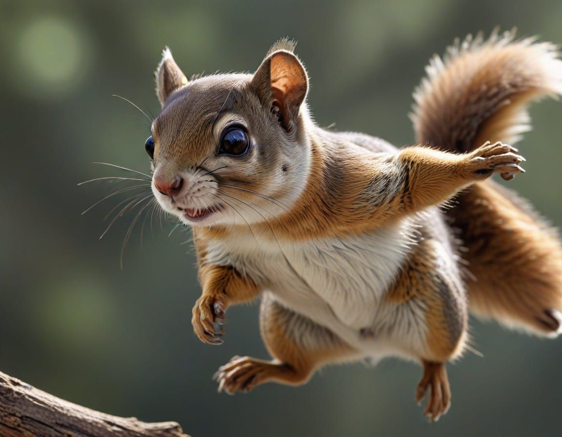 Close Up Photorealistic Flying Squirrel in Flight