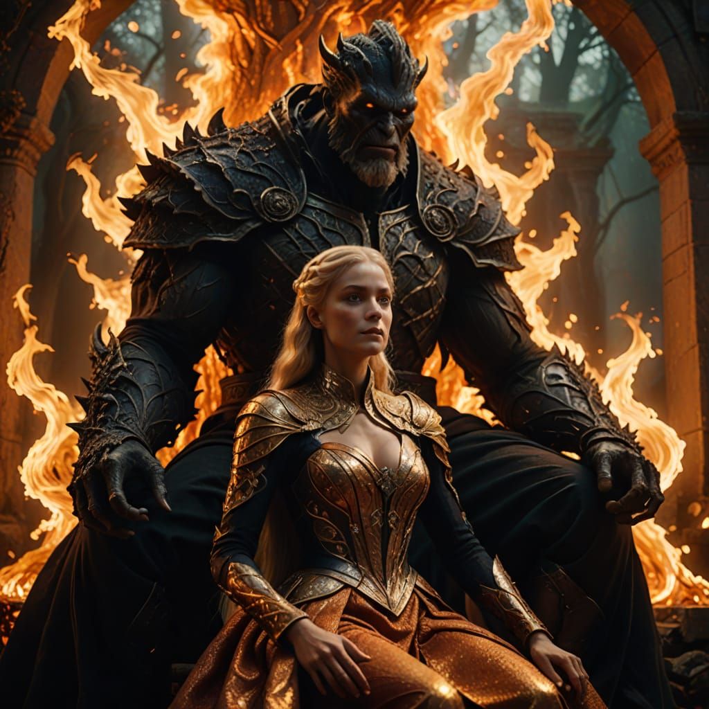 Dark Giant on Root Throne in Golden Light