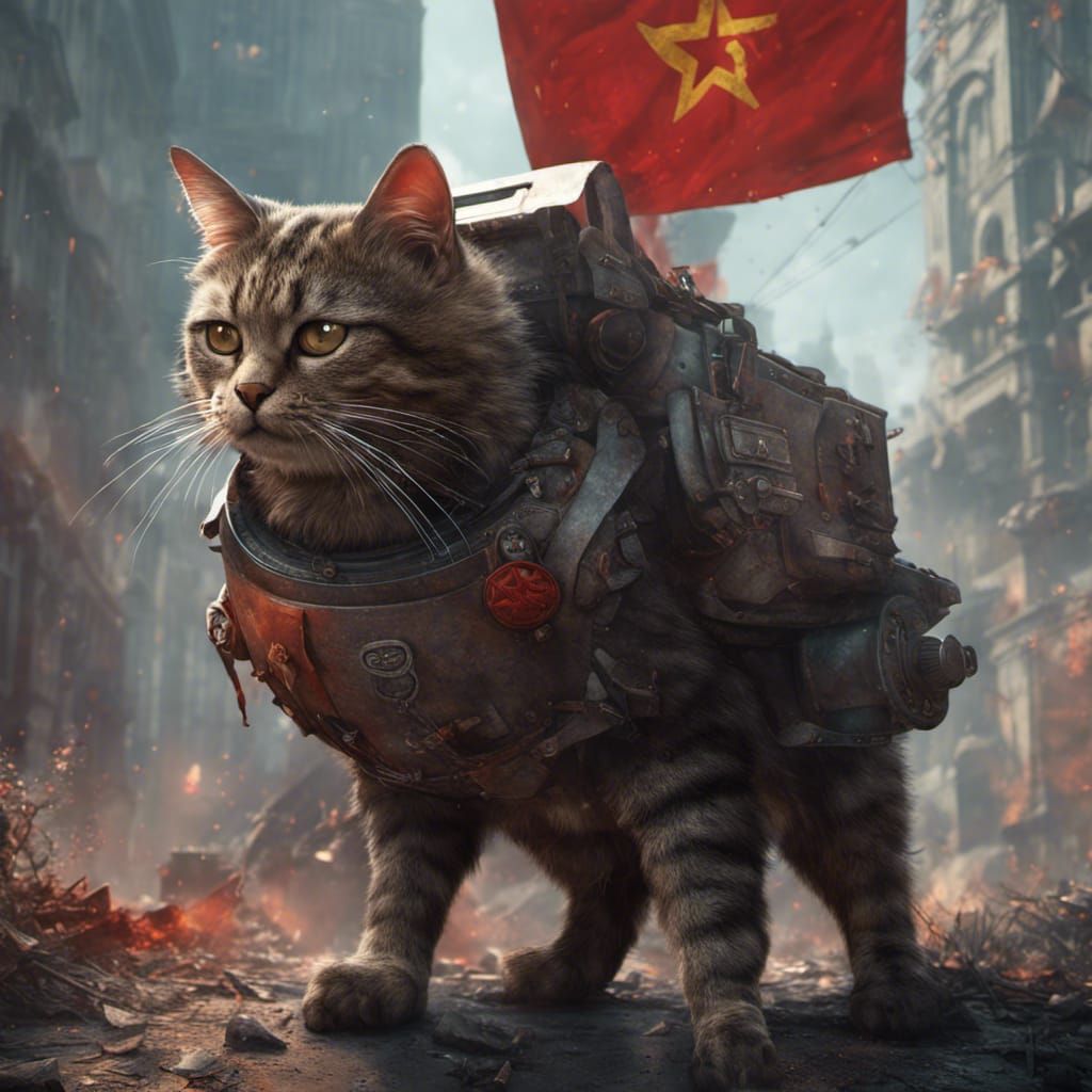 Detailed Matte Painting of a Communist Cat