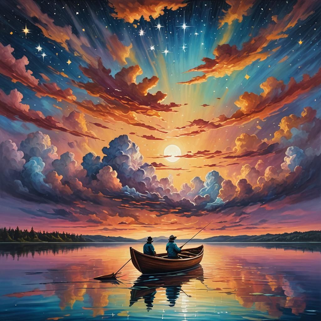 Dreamlike Surrealism: Fishing for Stars on a Sky Lake