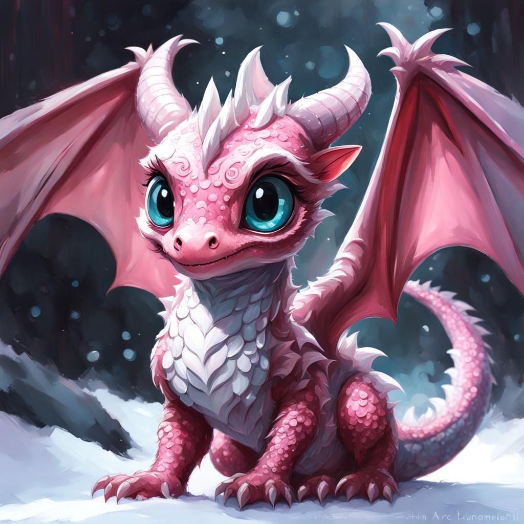 Adorable Baby Dragon Oil Painting with Expressive Design