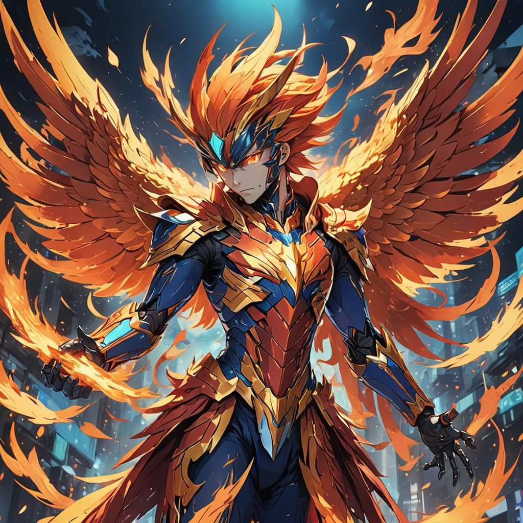 Epic Manga Phoenix in Cel-Shaded Anime Style