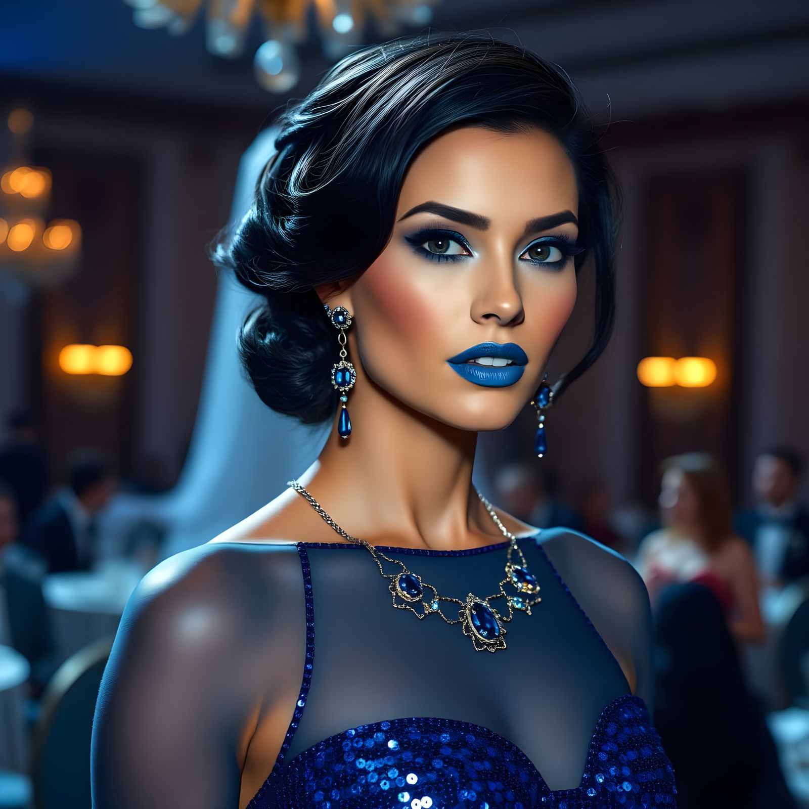 Elegant Blue Sapphire Formal Portrait in Photorealistic UHD