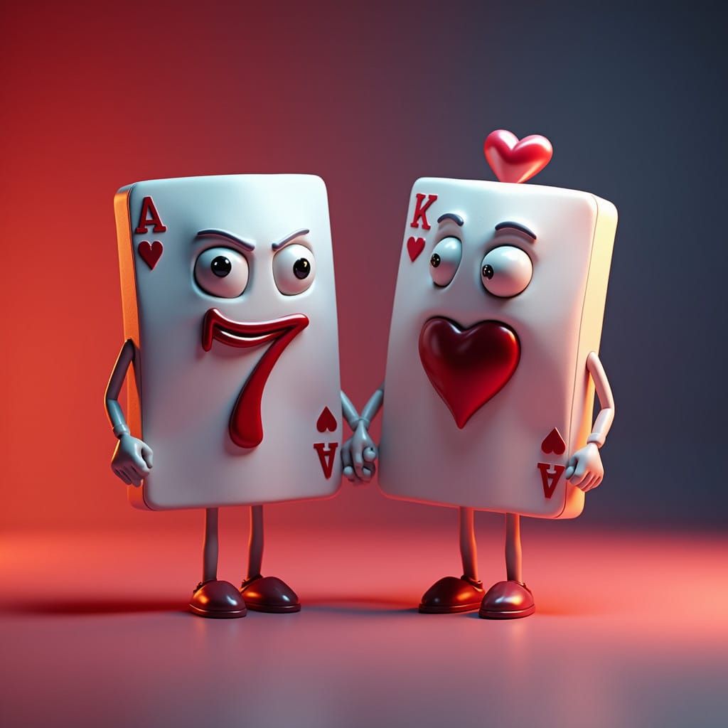 Anthropomorphic Poker Cards in Vibrant 3D Style
