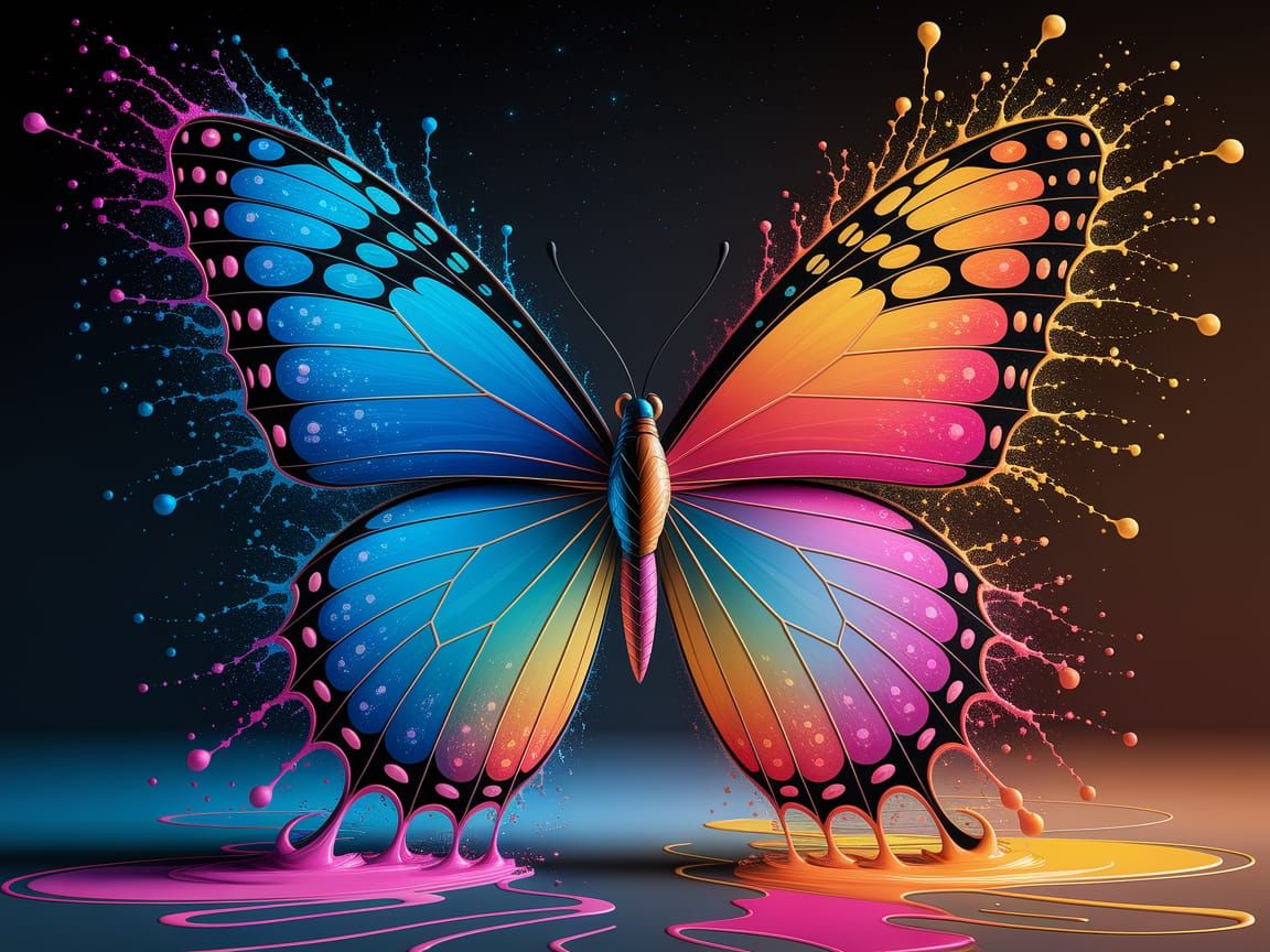 Vibrant Butterfly in Swirling Starry Night Sky