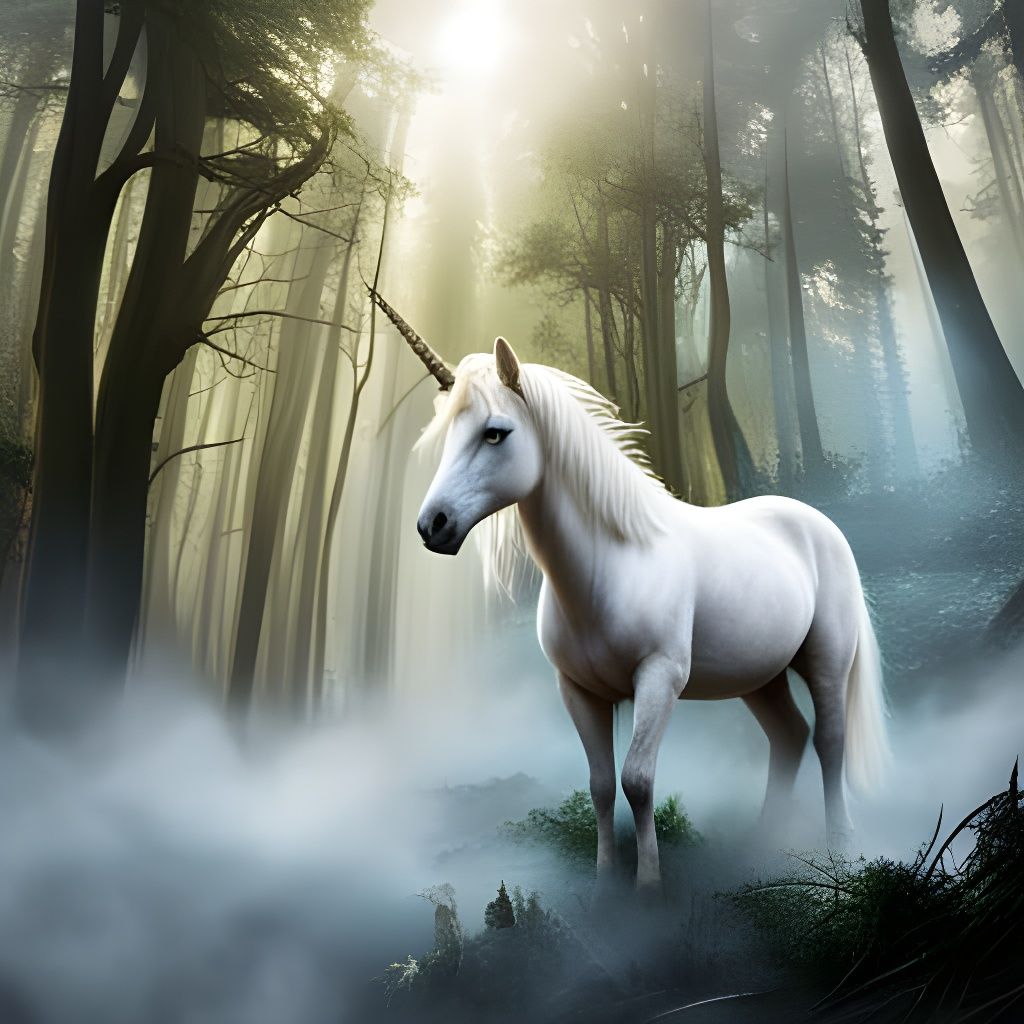Celestial Baby Unicorn in Scary Forest