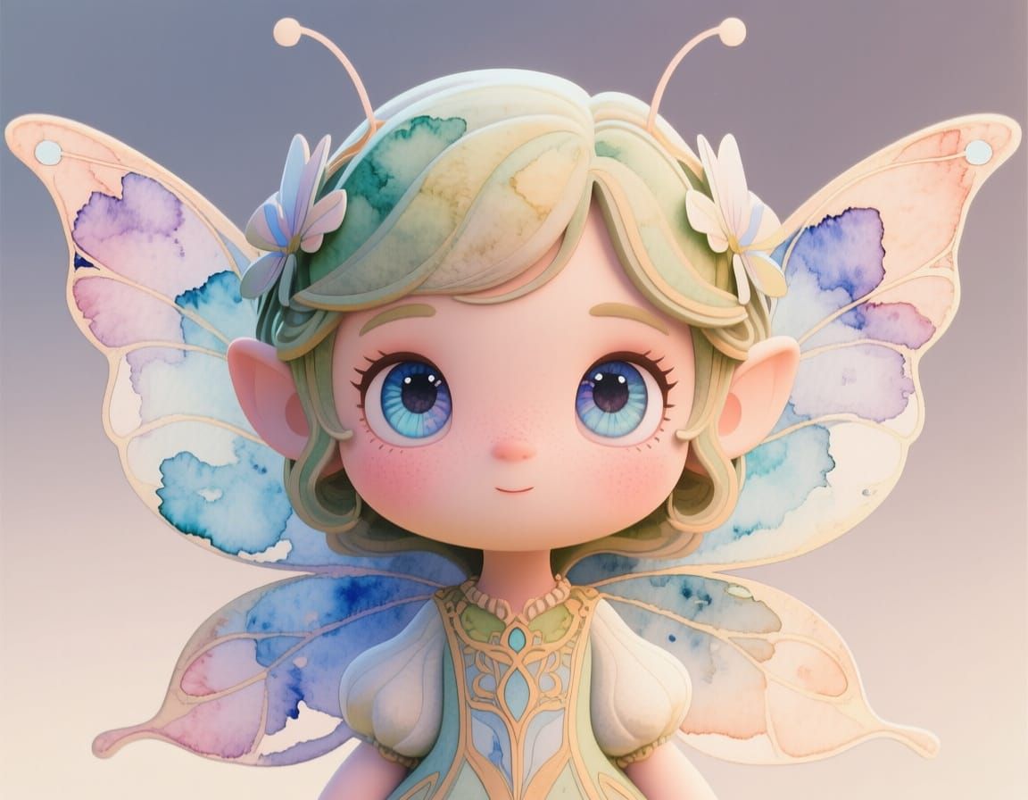 Chibi Kawaii Fairy Tale Watercolor Illustration