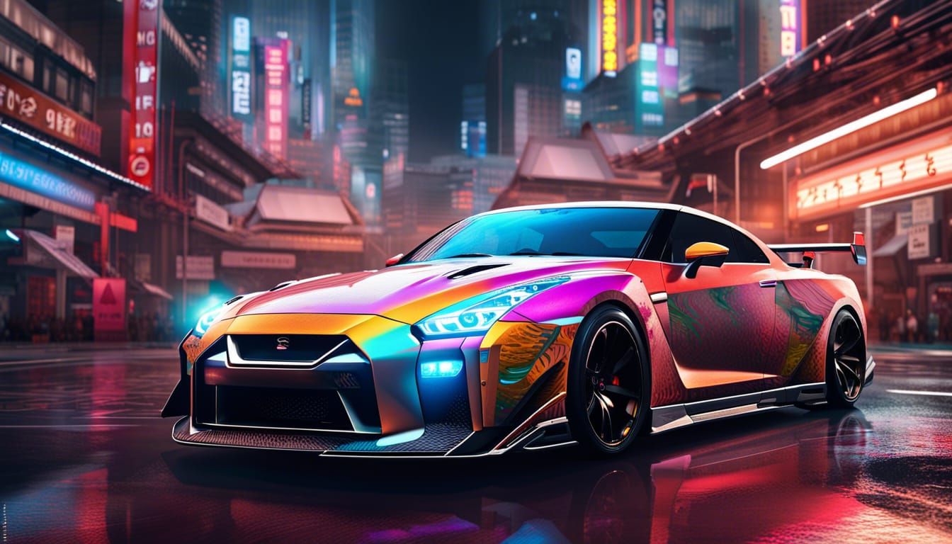 Futuristic Nissan GTR in Japan: Splash Art