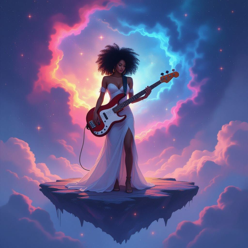 Afro-Latina Musician in Cosmic Nebula