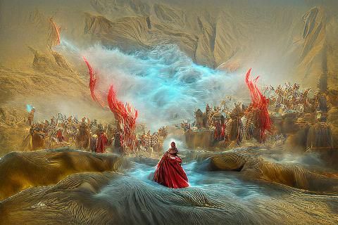 Moses Parts Fiery Red Sea: Digital Illustration