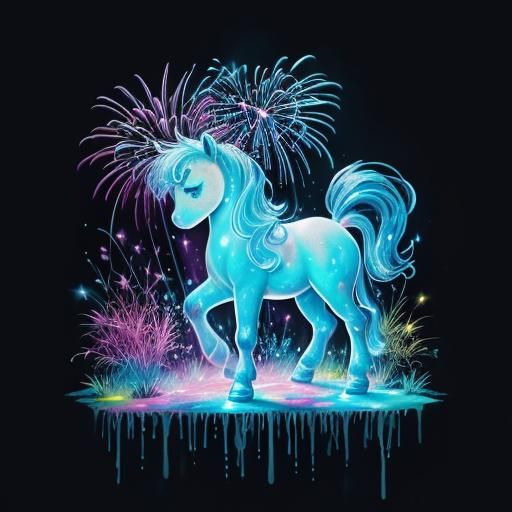 Bioluminescent Chibi Pony Graffiti Art in Garden