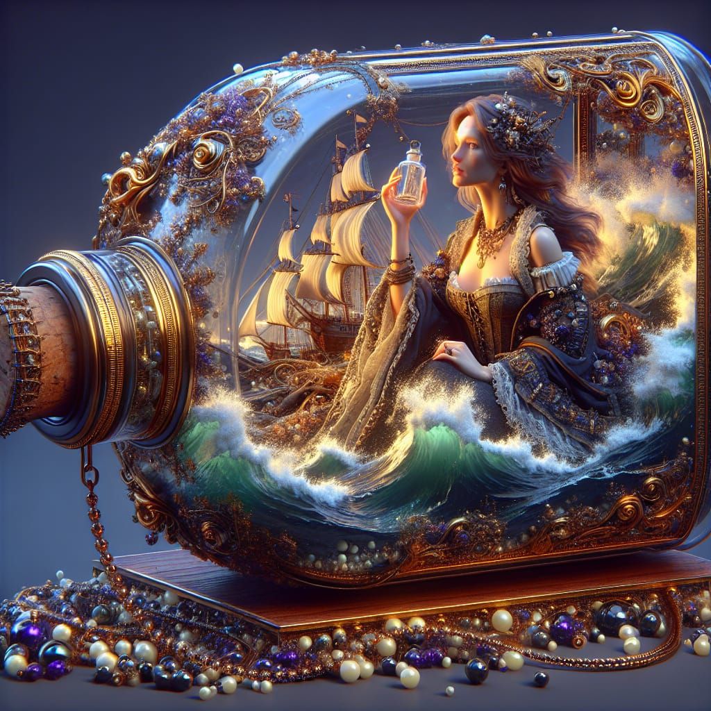 Maxwell Parrish inspired , embossed, beautiful lady Pirate i...