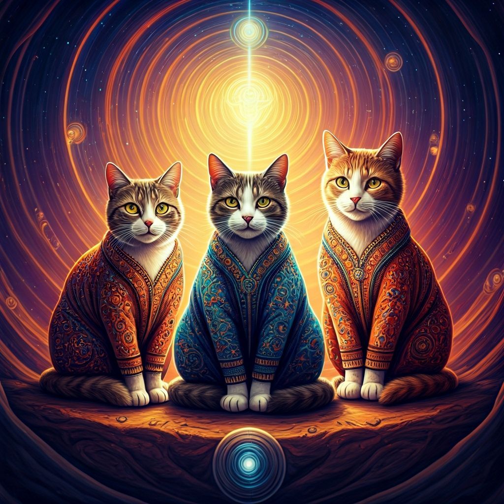 Mystical Cats in a Cosmic Dreamscape