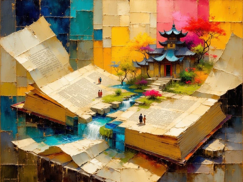 Opened Book with Magical Village Rises from Pages