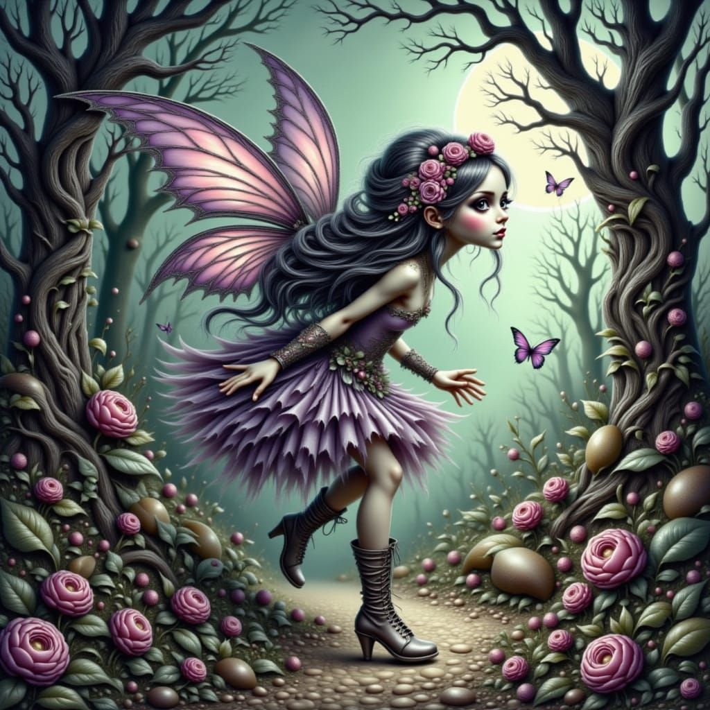 Whimsical Wisp Creature in a Dreamlike Landscape