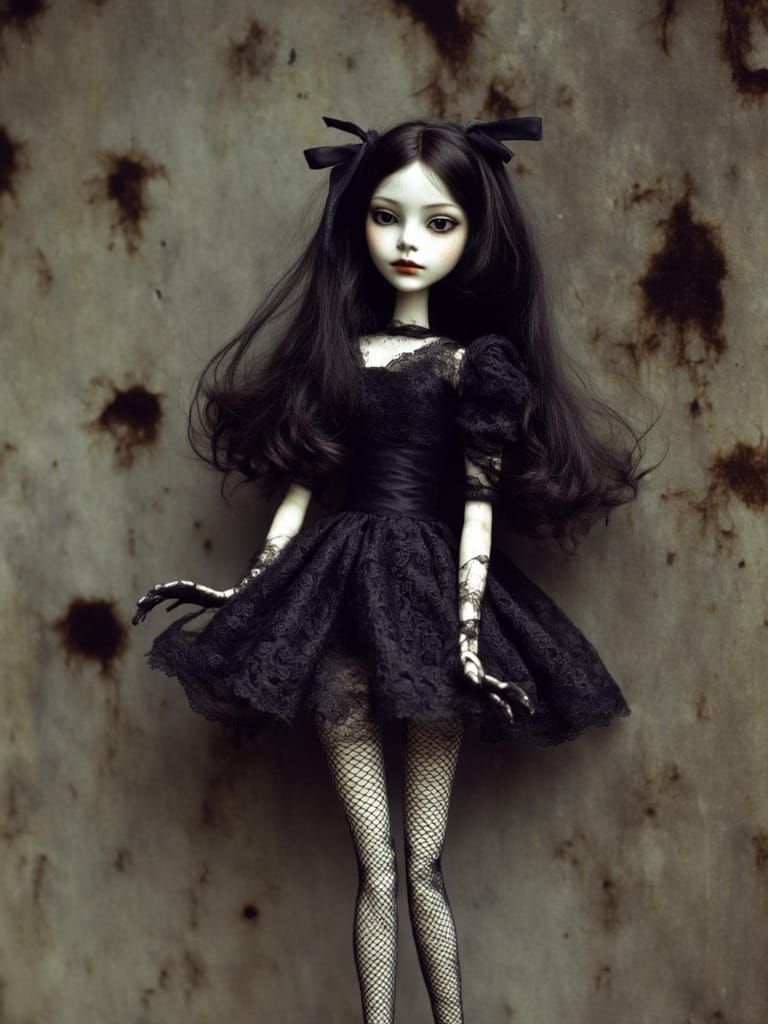 Goth Marionette Girl in Intricate Lace Dress