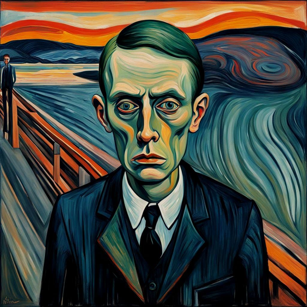 Edvard Munch-Inspired Portrait of Solitary Angst-Ridden Figu...