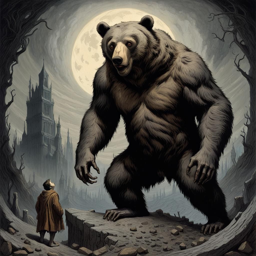 Horrific Atlas Bear in Doré-Rutkowski Style