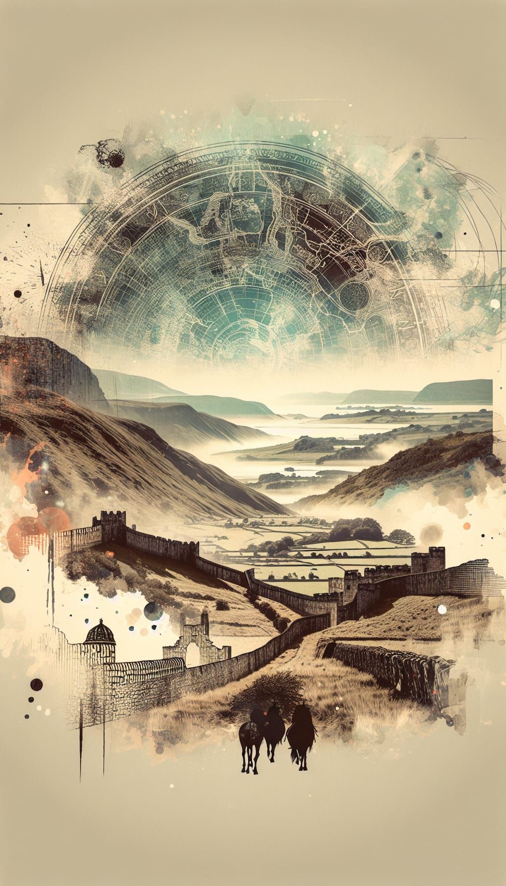 Hadrian's Wall Double Exposure in Manhwa Style