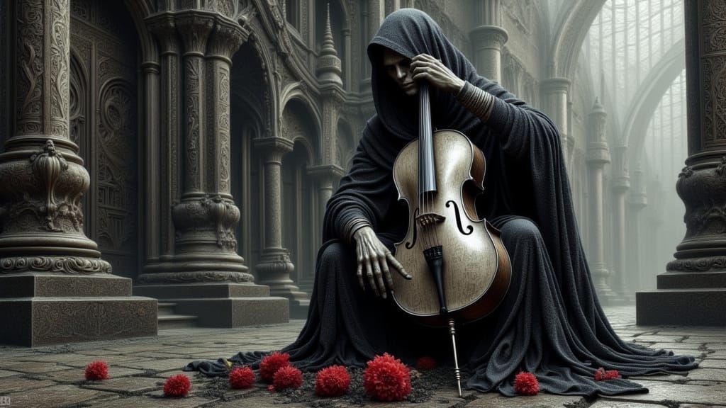 Grim Reaper in Monochromatic Gothic Elegy