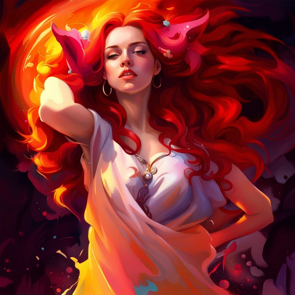 Aries Goddess Portrait in Psychedelic Art Style