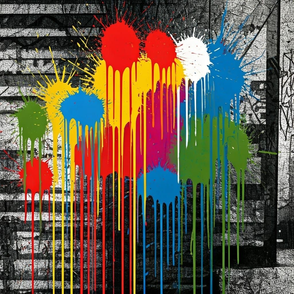 Gritty Urban Art: Black and White with Vivid Splatters