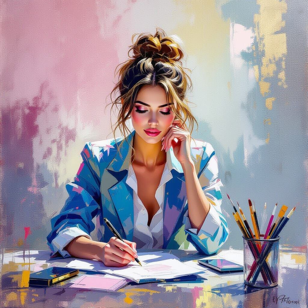 Impressionistic Painting of a Messy Desk