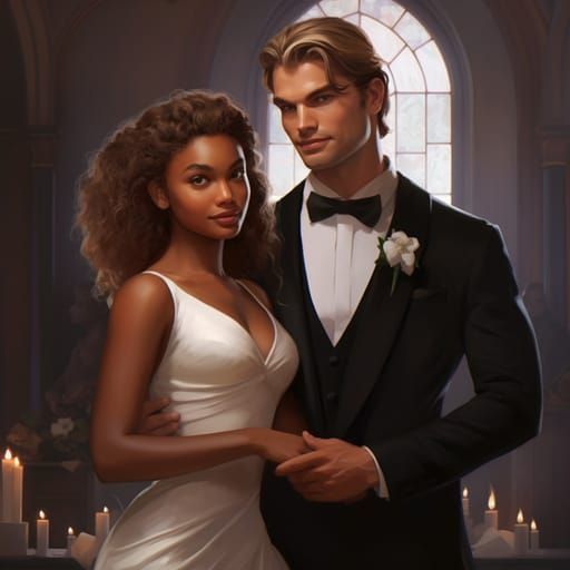 Elegant Wedding Portrait in Digital Painting Style