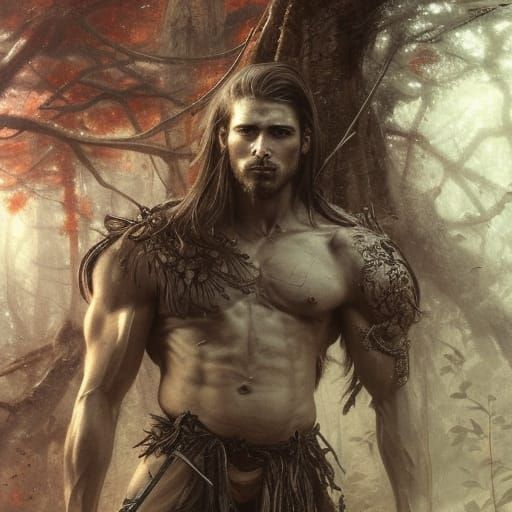 Fantasy Warrior Portrait in Autumn Forest Style