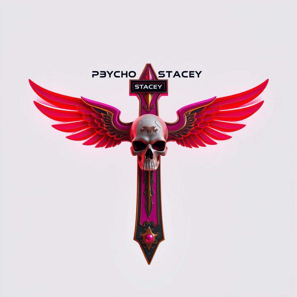 Ornate Cross with Winged Skull in Cyberpunk Style