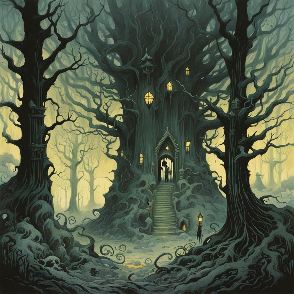 Eldritch Forest Illustration in Gothic Style