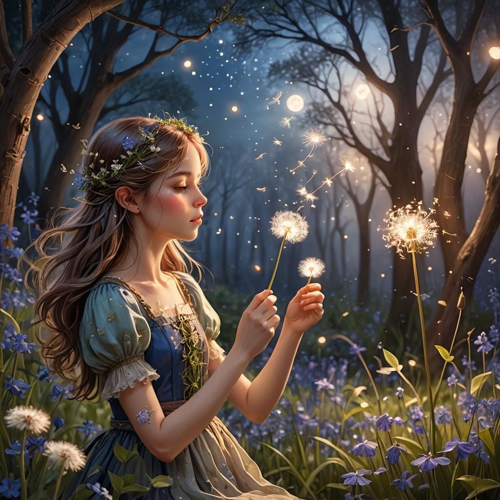 Fairy Girl's Moonlit Wish: A Whimsical Illustration