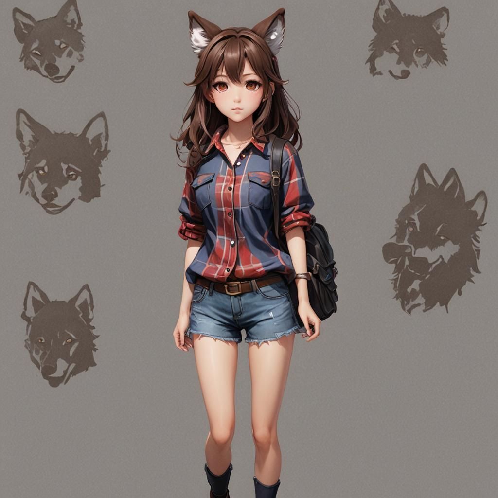 Anime Girl with Wolf Ears in 3D Style