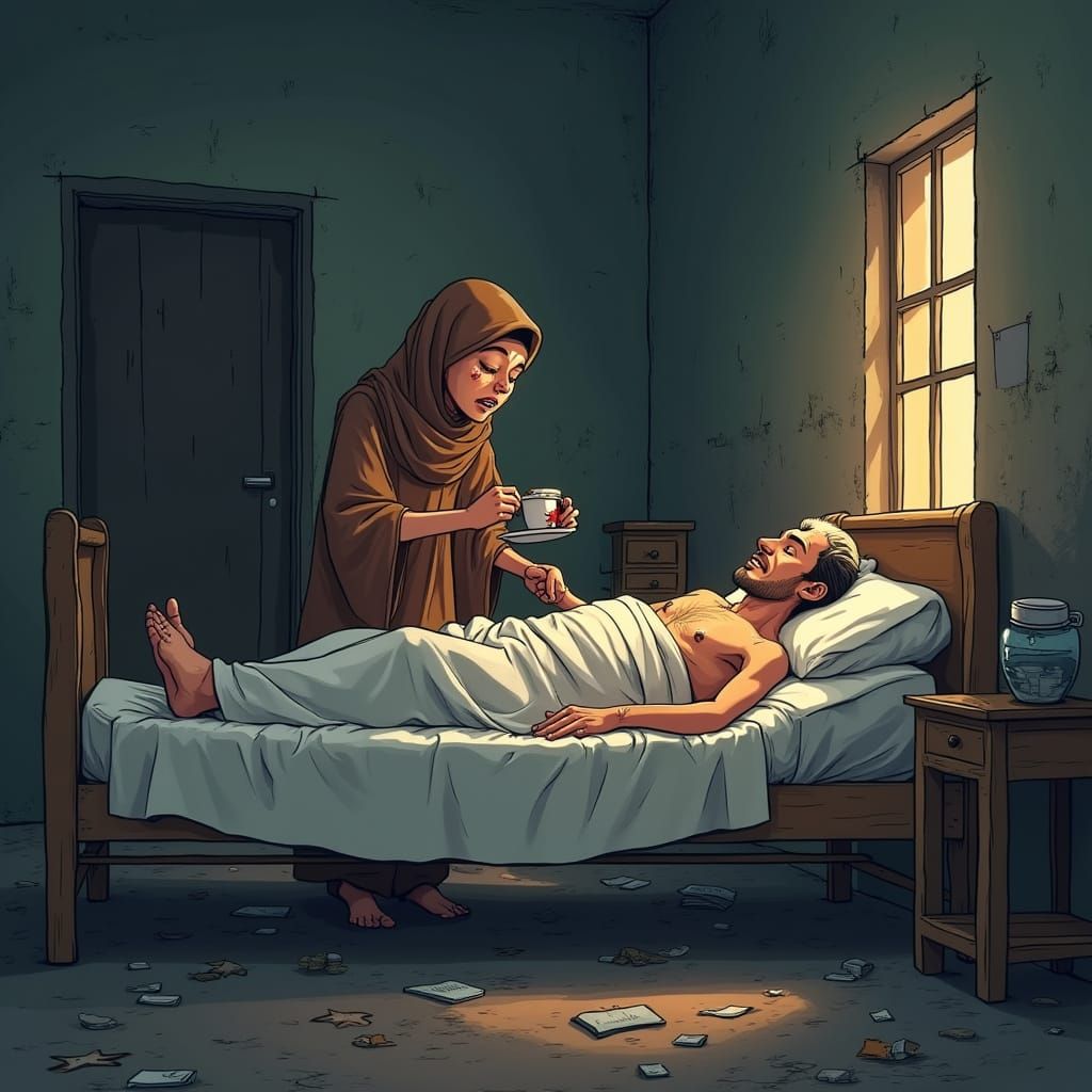 Job's Wife Comforts Him: Cel-Shaded Illustration