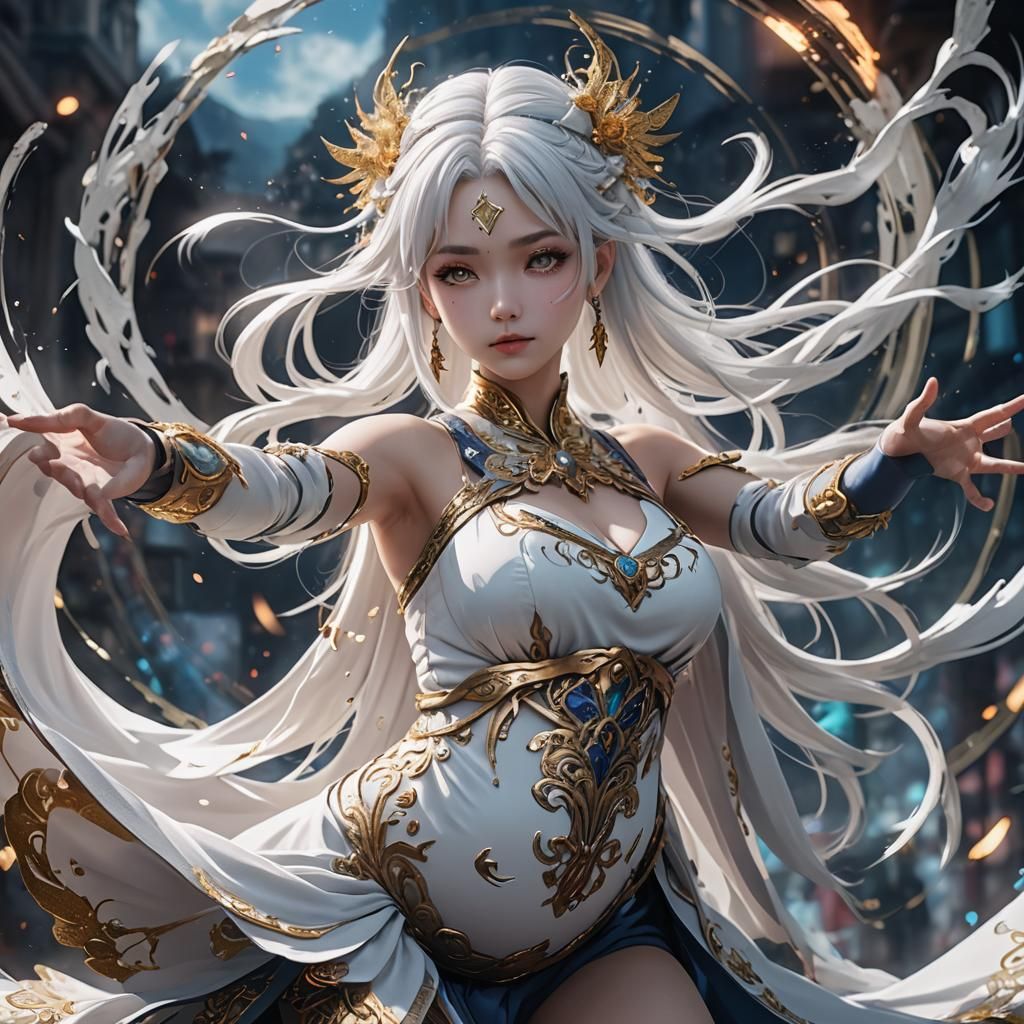 Pregnant Anime Dancer in Detailed Matte Painting