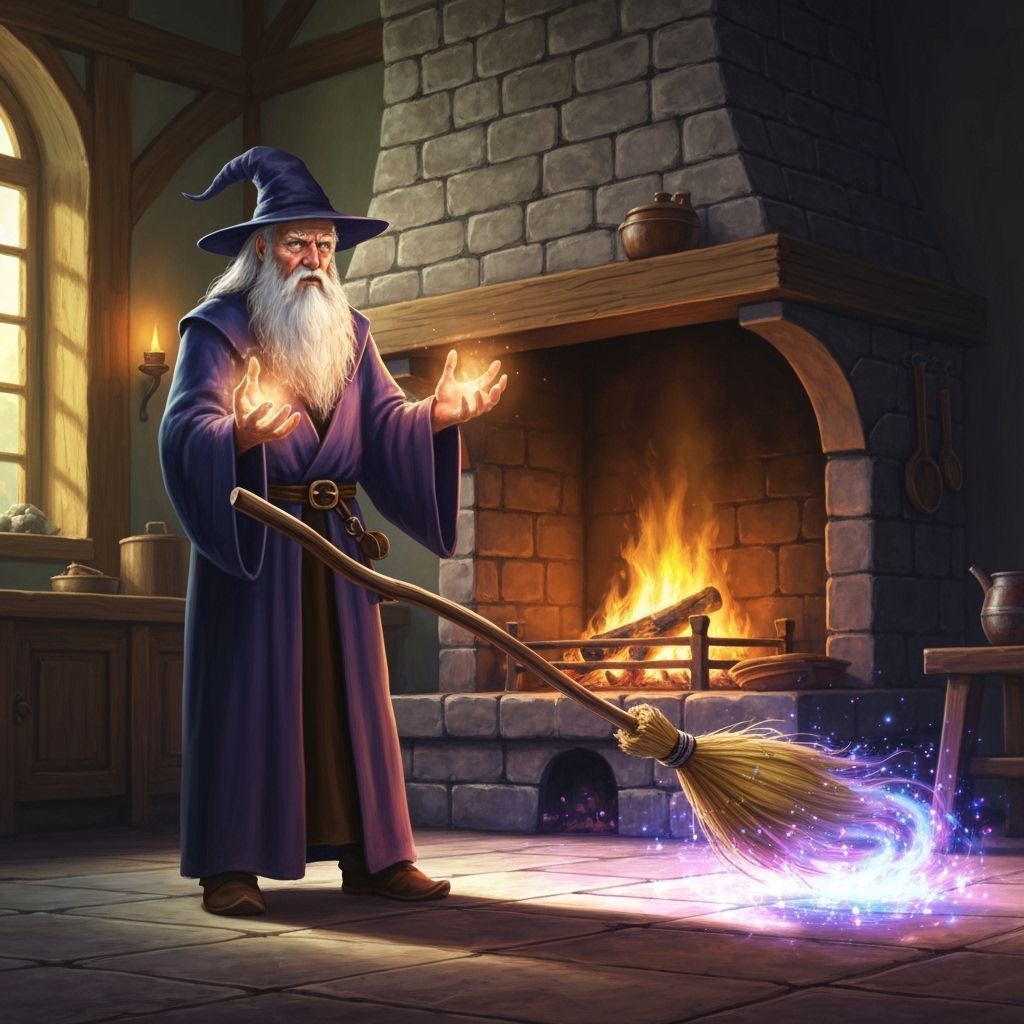 Wizard Casting Spell in Medieval Kitchen