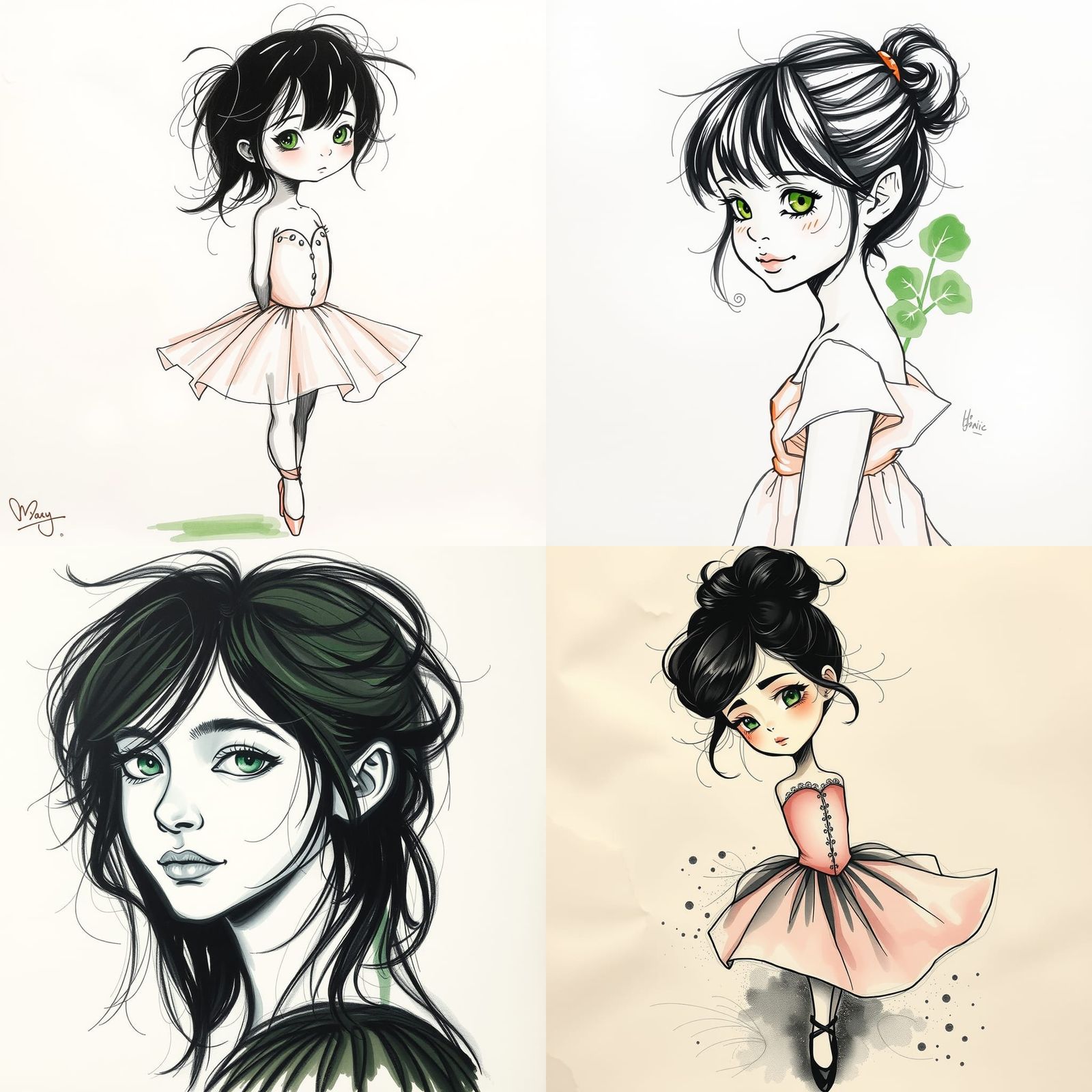 Charcoal Sketch of a Ballerina with Green Eyes