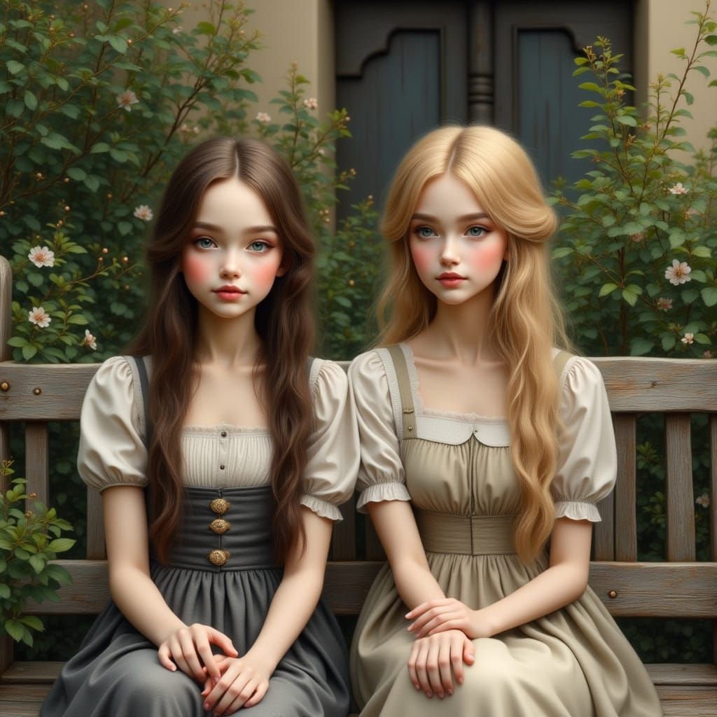 Two Girls on a Bench in Shinkai Style