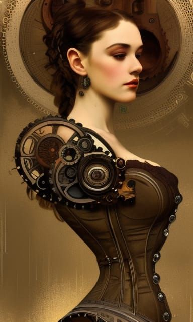 Steampunk Mechanical Woman Portrait in 8K