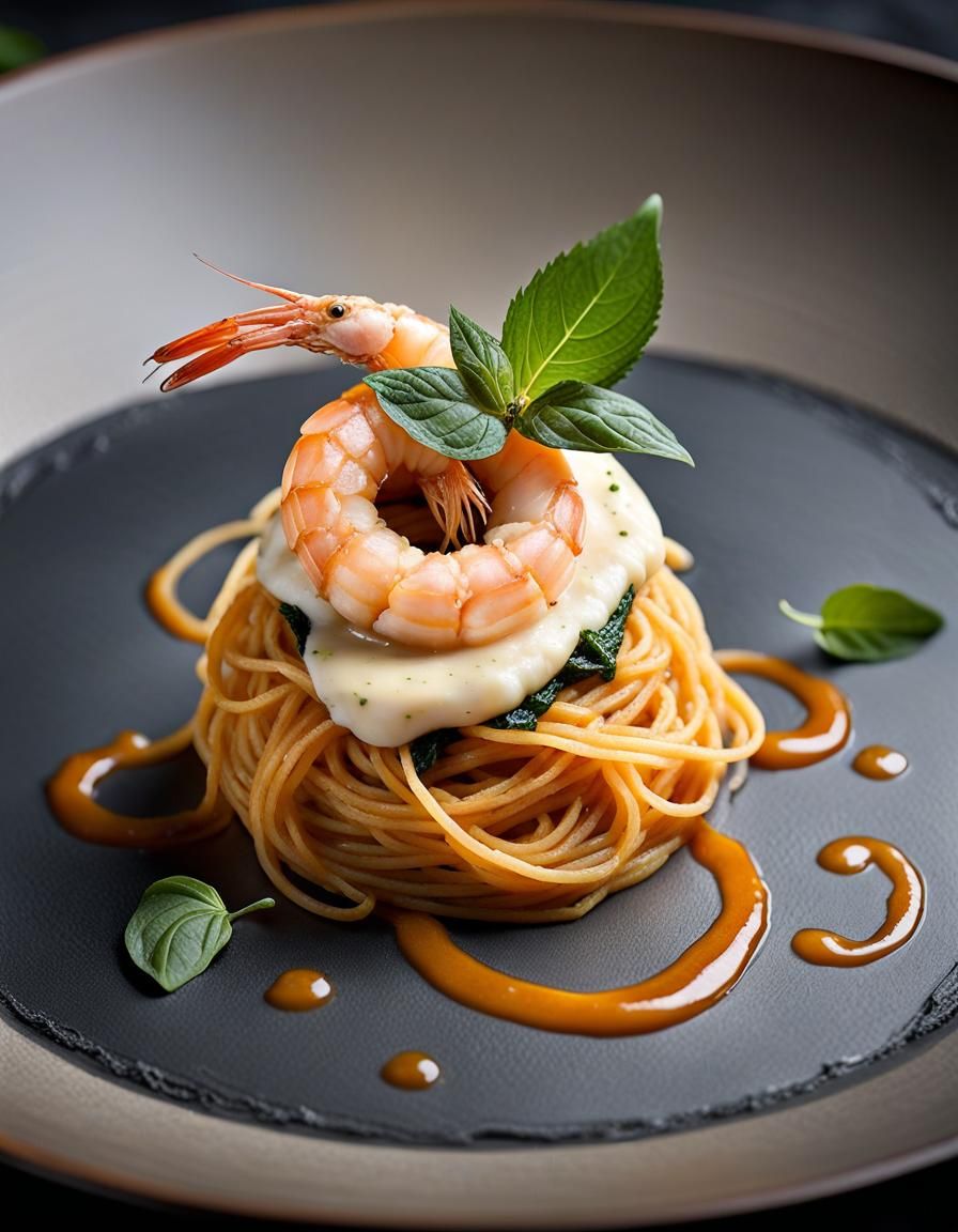 Gourmet Pumpkin Spaghetti with Prawn: Culinary Still Life
