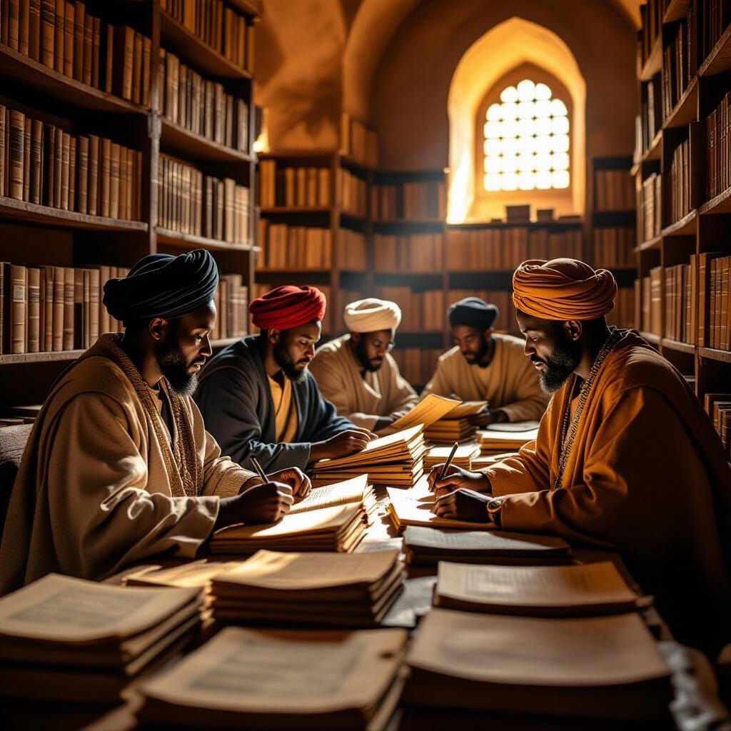 Scholars Studying in Ancient Timbuktu Library