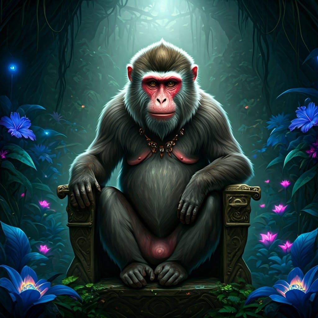 Monkey King on Jungle Throne: Fantasy Concept Art