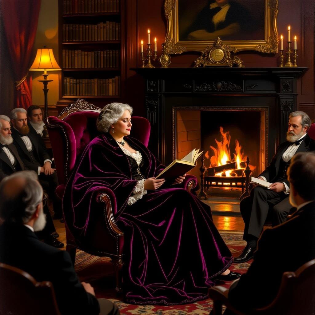 Historical Woman Reading in Victorian Parlor, Impressionist ...