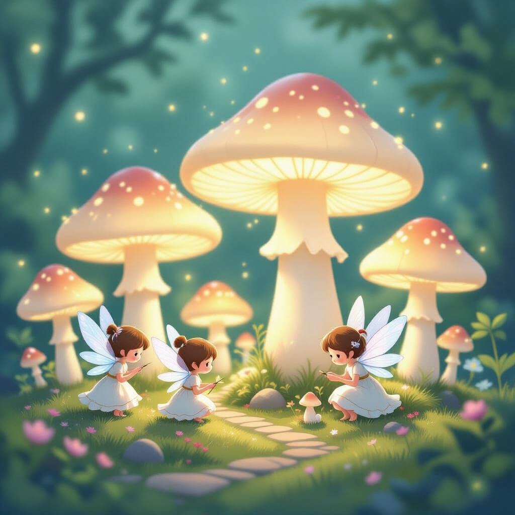 Glowing Mushroom Garden Anime Illustration