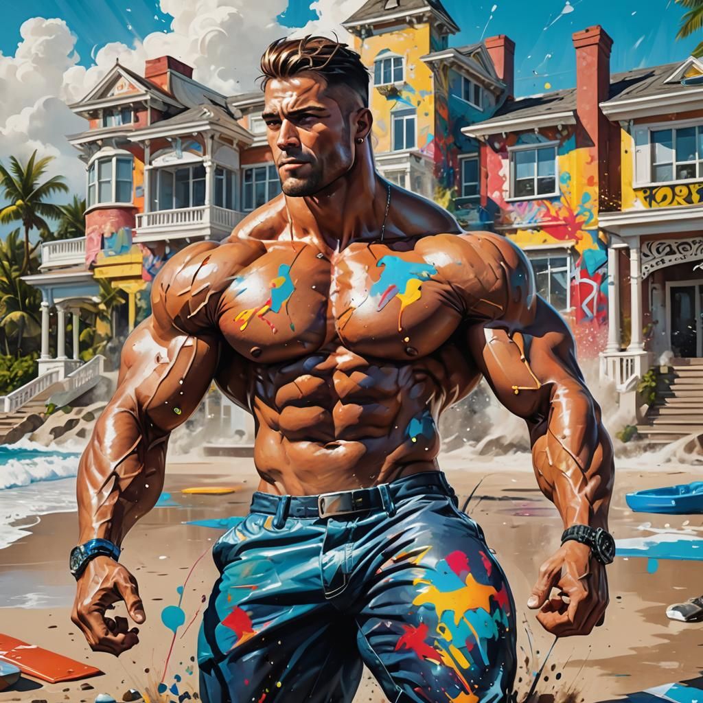 Confident Man Enjoying High Life in Graffiti Art Style