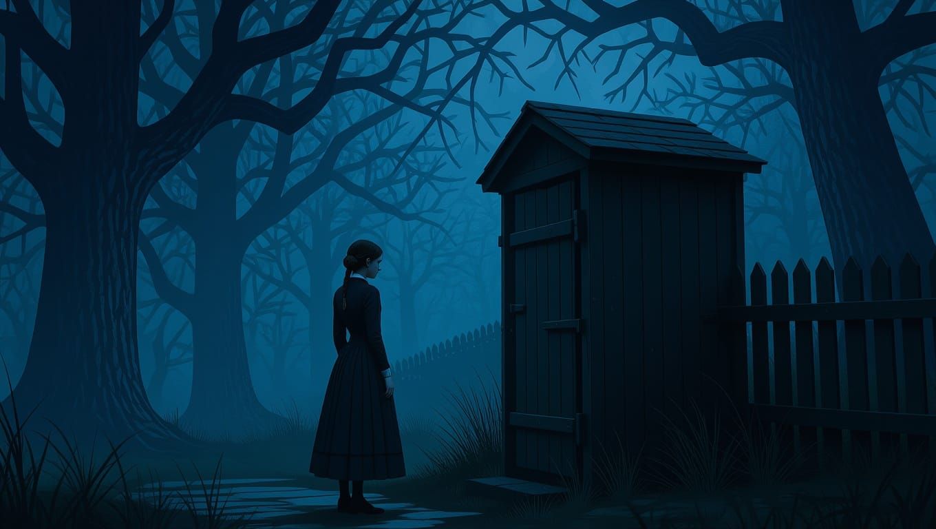 Victorian Girl by Outhouse in Digital Matte Painting