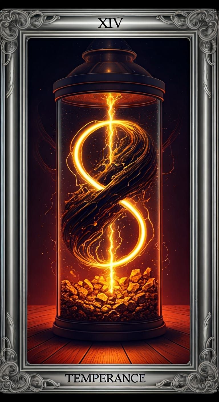 Temperance Tarot Card in Synthwave Neon Style