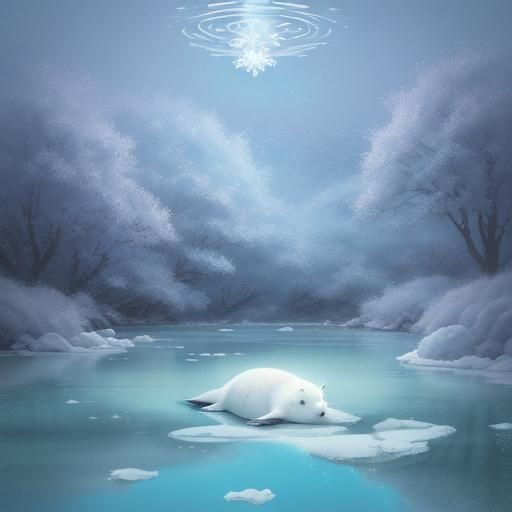 Cute Cartoon Seal on Ice in Anime Style